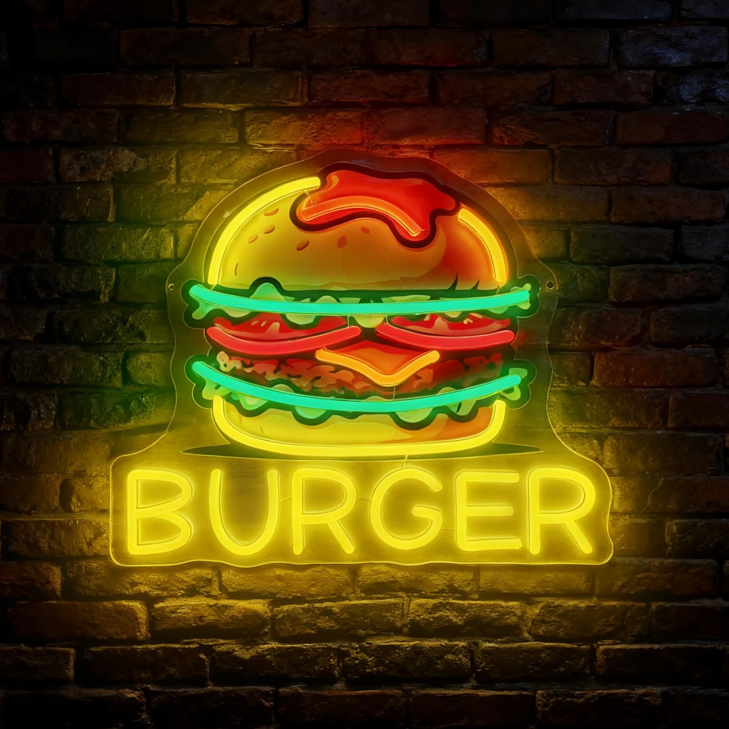 Fast Food With Snacks - バーガーネオンサイン、LEDハンバーガーサイン、レストラン、スナックバー、ファーストフード店、キッチン、寝室、パーティー、壁の装飾用、USB電源