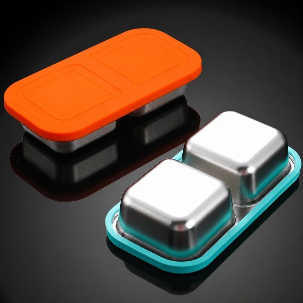 Food Prep Snacks - 携帯用スナック容器 304ステンレススチール製 300ML容量 食品保存ボックス シリコン蓋 2区画ミールプレップ容器