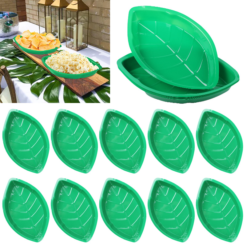 Food Snacks That Are Green - 6 個グリーンヤシの葉プレートスナック食品キャンディトレイハワイアントロピカルサマーパーティーの装飾ジャングル誕生日パーティー結婚式の供給