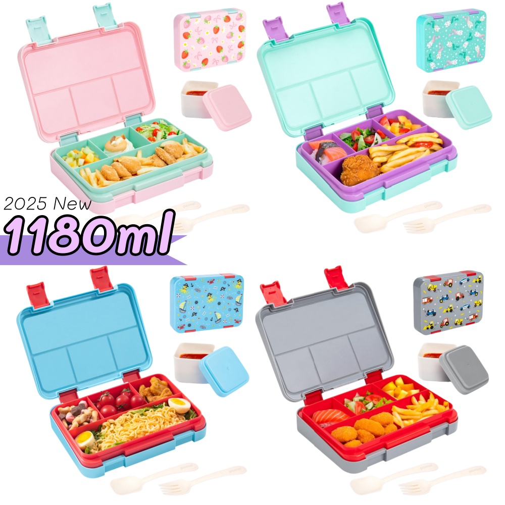Food Prep Snacks - 40オンス漫画柄弁当箱セット、漏れ防止、取り外し可能な仕切り、学校、オフィス、ピクニック、食品、スナックの準備用ミールコンテナ