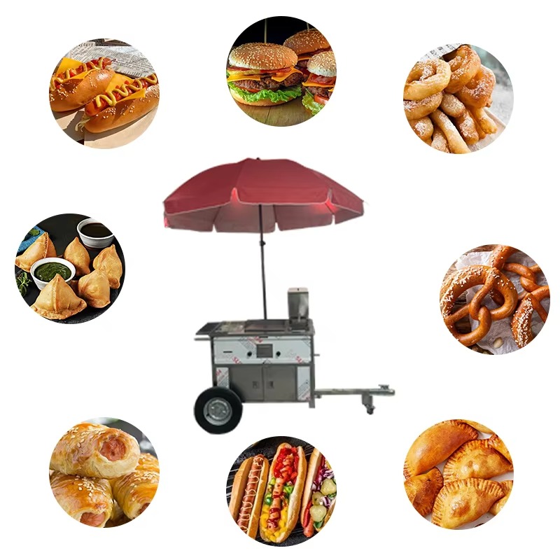 移動式屋台カート、牽引可能なホットドッグカート、作業台と収納 - Fast Food With Snacks のレビューと価格