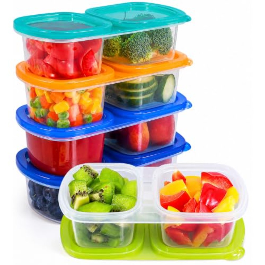 蓋付き再利用可能なスナック容器5個パック - 2コンパートメ - Food Prep Snacks のレビューと価格