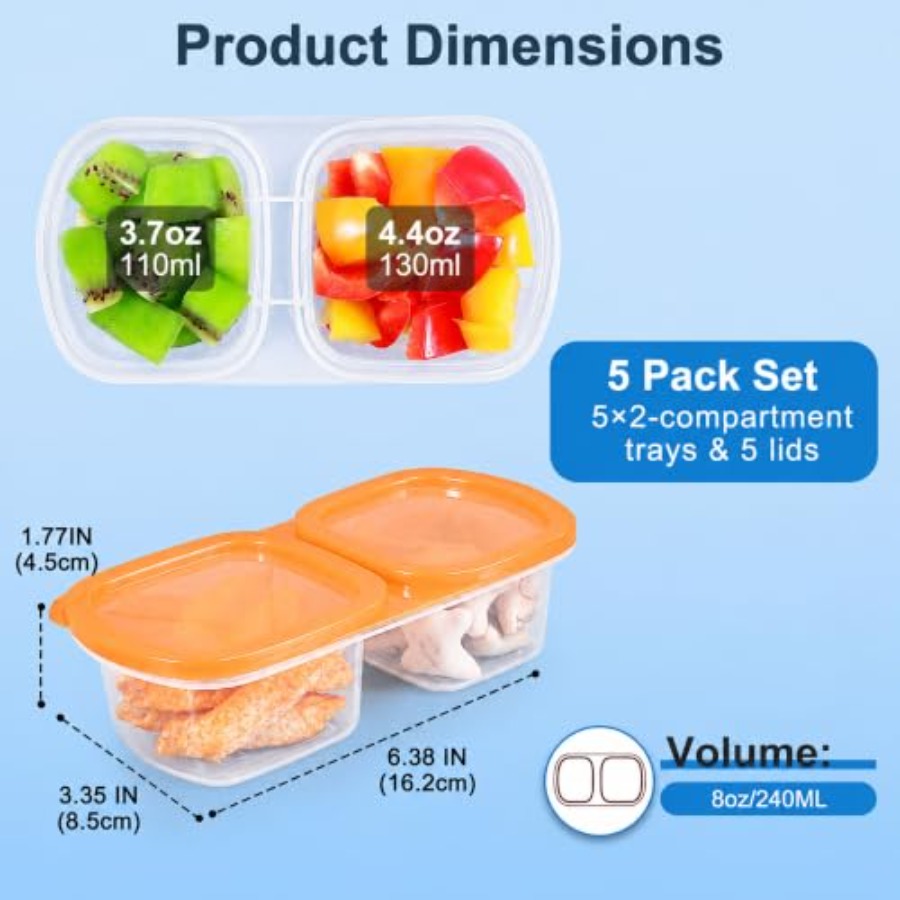 蓋付き再利用可能なスナック容器5個パック - 2コンパートメ - Food Prep Snacks のレビューと価格