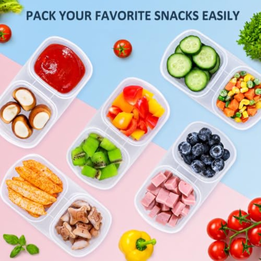 蓋付き再利用可能なスナック容器5個パック - 2コンパートメ - Food Prep Snacks のレビューと価格